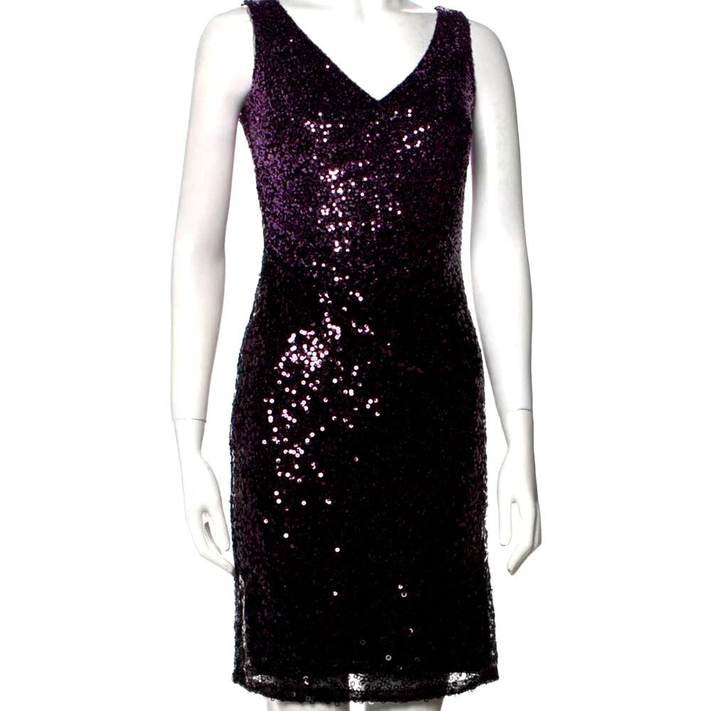 David Meister Women's Sequin Purple Black V-Neck Mini Dress Size XS (2)